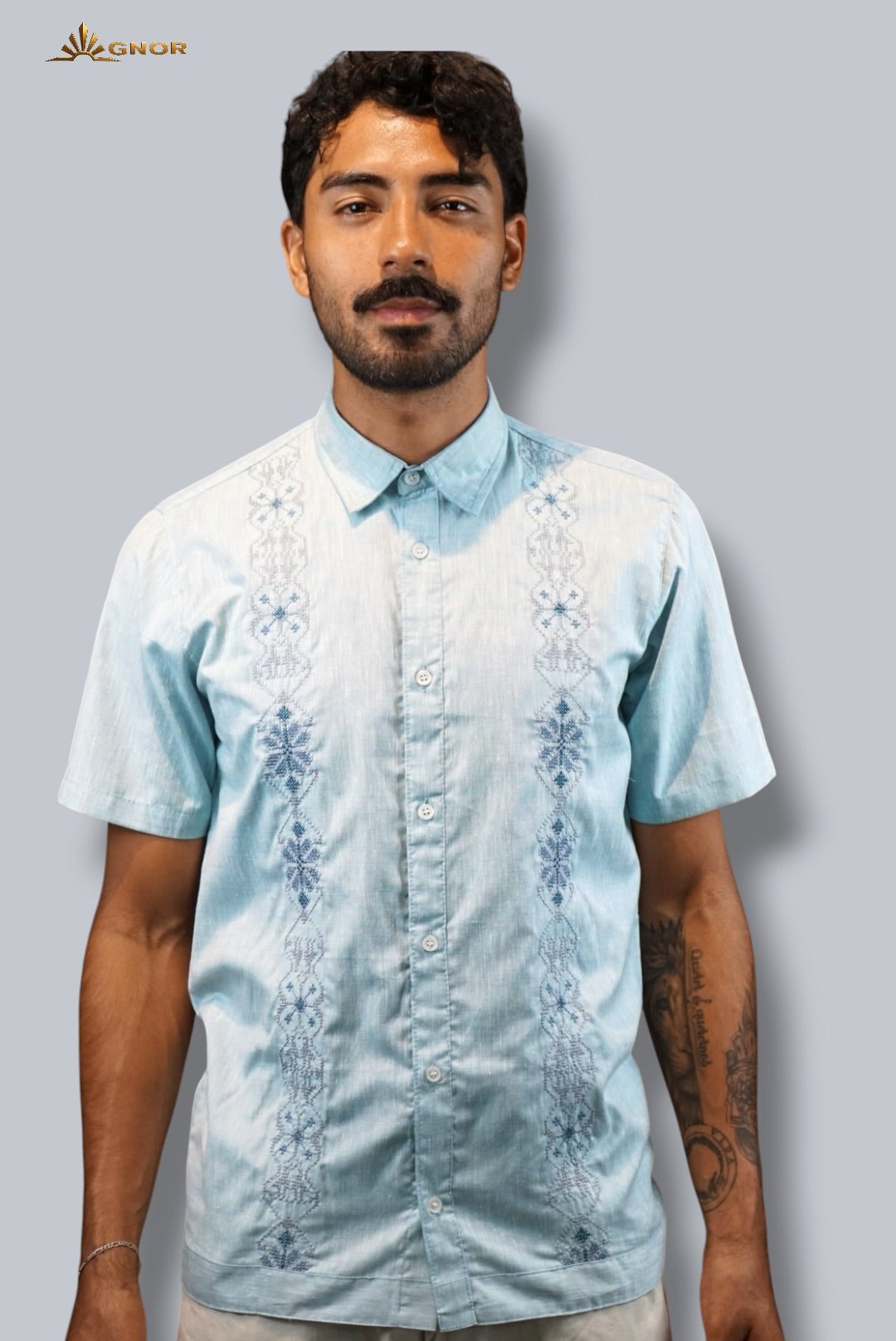 Camisa guayabera manga corta Agnor para caballero Cielo premium Mod. HAgCC21