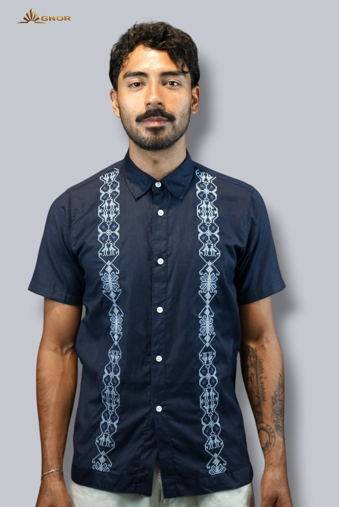 Camisa guayabera manga corta Agnor para caballero Marino premium Mod. HAgCC21