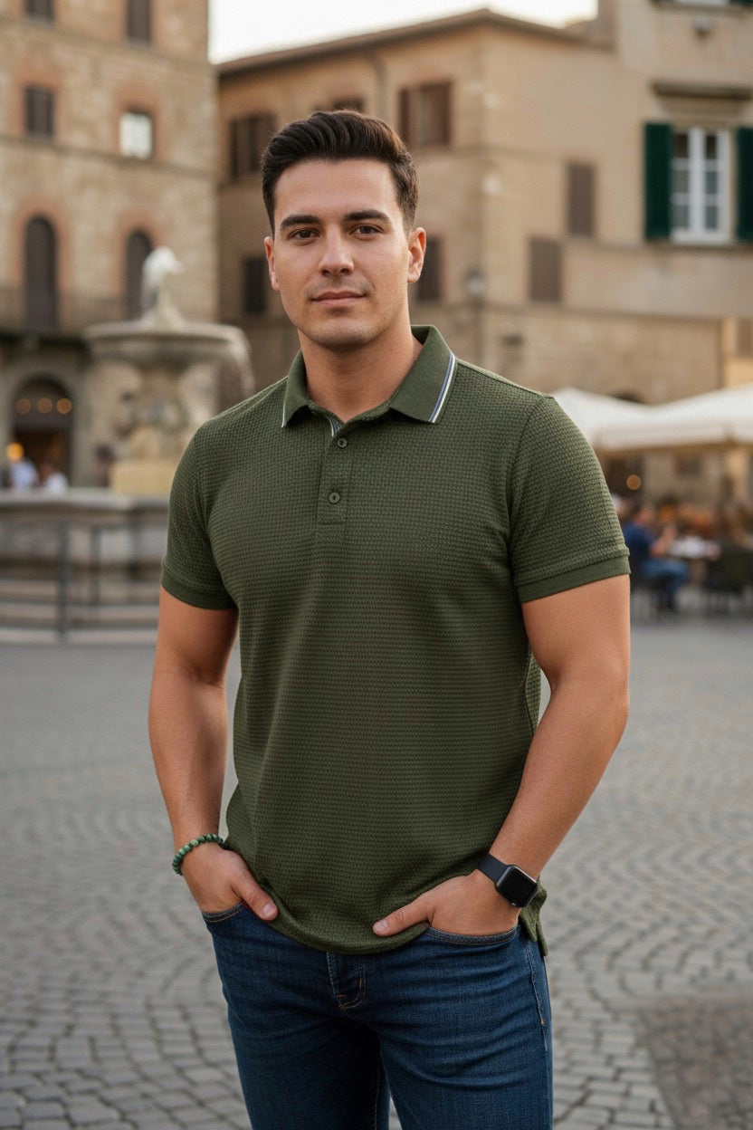 Playera cuello polo Agnor para caballero tejido Waffle Militar Mod. HAg40