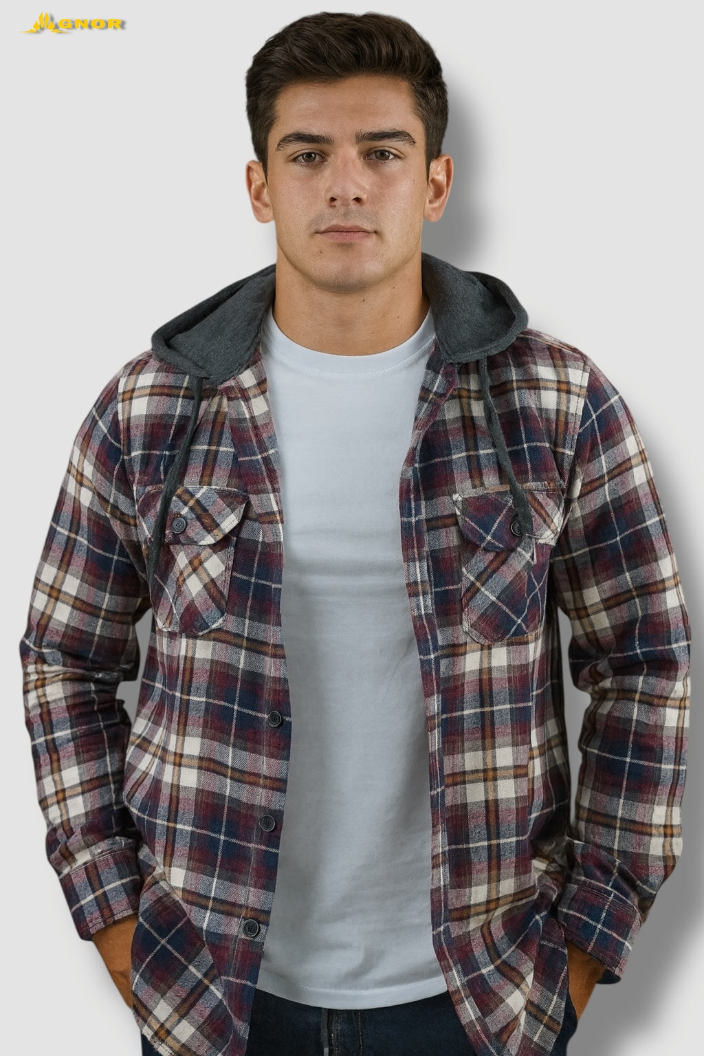 Camisola ligera manga larga Agnor para caballero vino franela premium Mod. HAgCL20