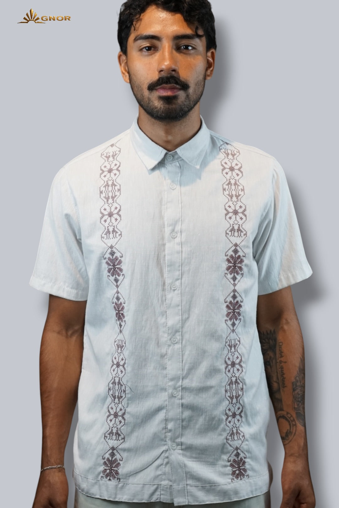 Camisa guayabera manga corta Agnor para caballero Beige premium Mod. HAgCC21