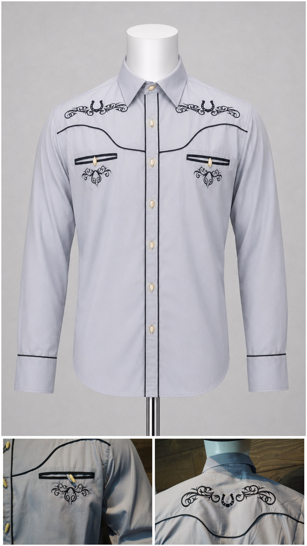 Camisa vaquera charra manga larga Agnor para caballero gris premium Mod. HAgCLVaq5