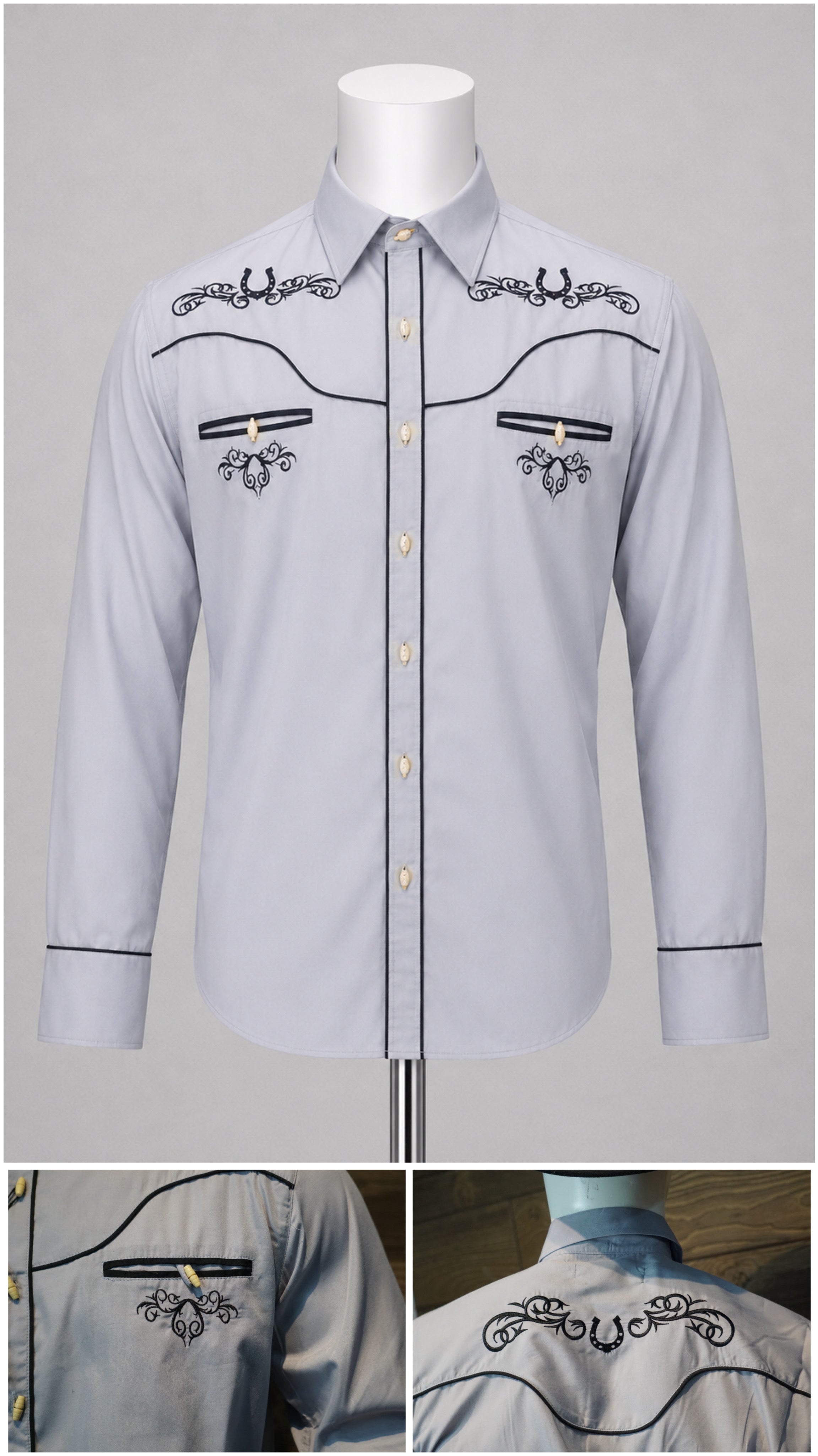Camisa vaquera charra manga larga Agnor para caballero gris premium Mod. HAgCLVaq5