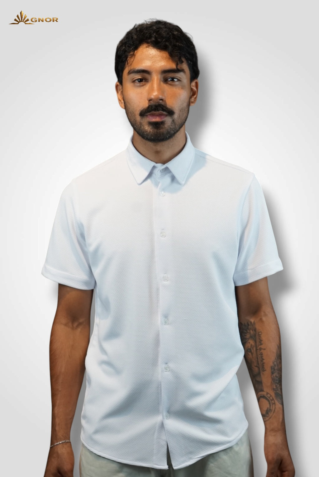 Playera cuello polo tipo camisa Agnor para caballero Blanco premium Mod. HAg41