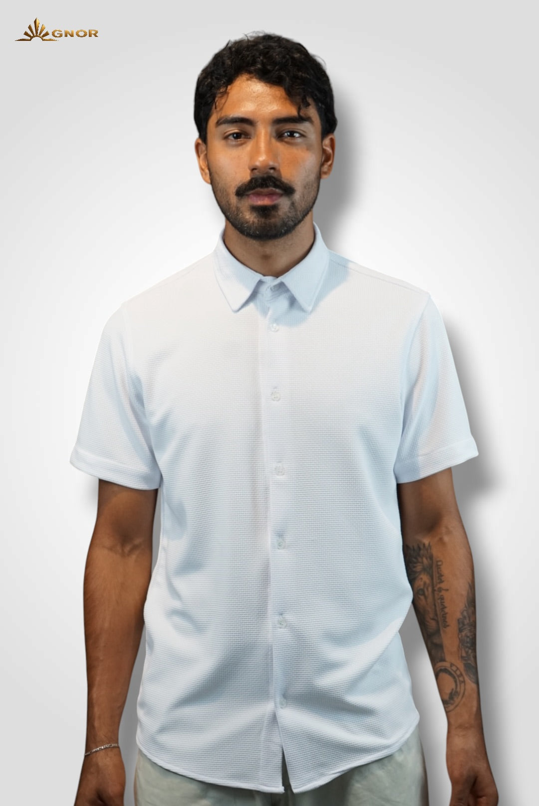 Playera cuello polo tipo camisa Agnor para caballero Blanco premium Mod. HAg41