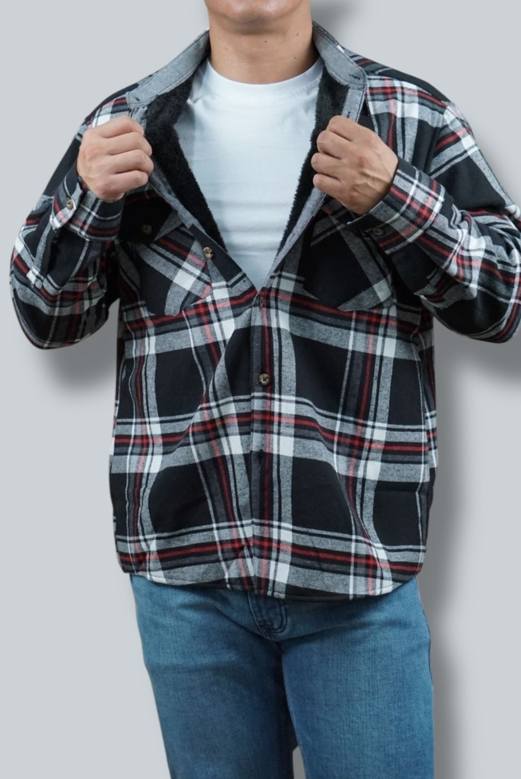 Camisola aborregada manga larga Agnor para caballero Negro franela premium Mod. HAgCL21