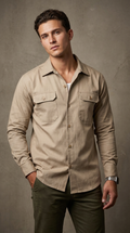 Camisa de gabardina manga larga Agnor para caballero beige premium Mod. HAgCL31