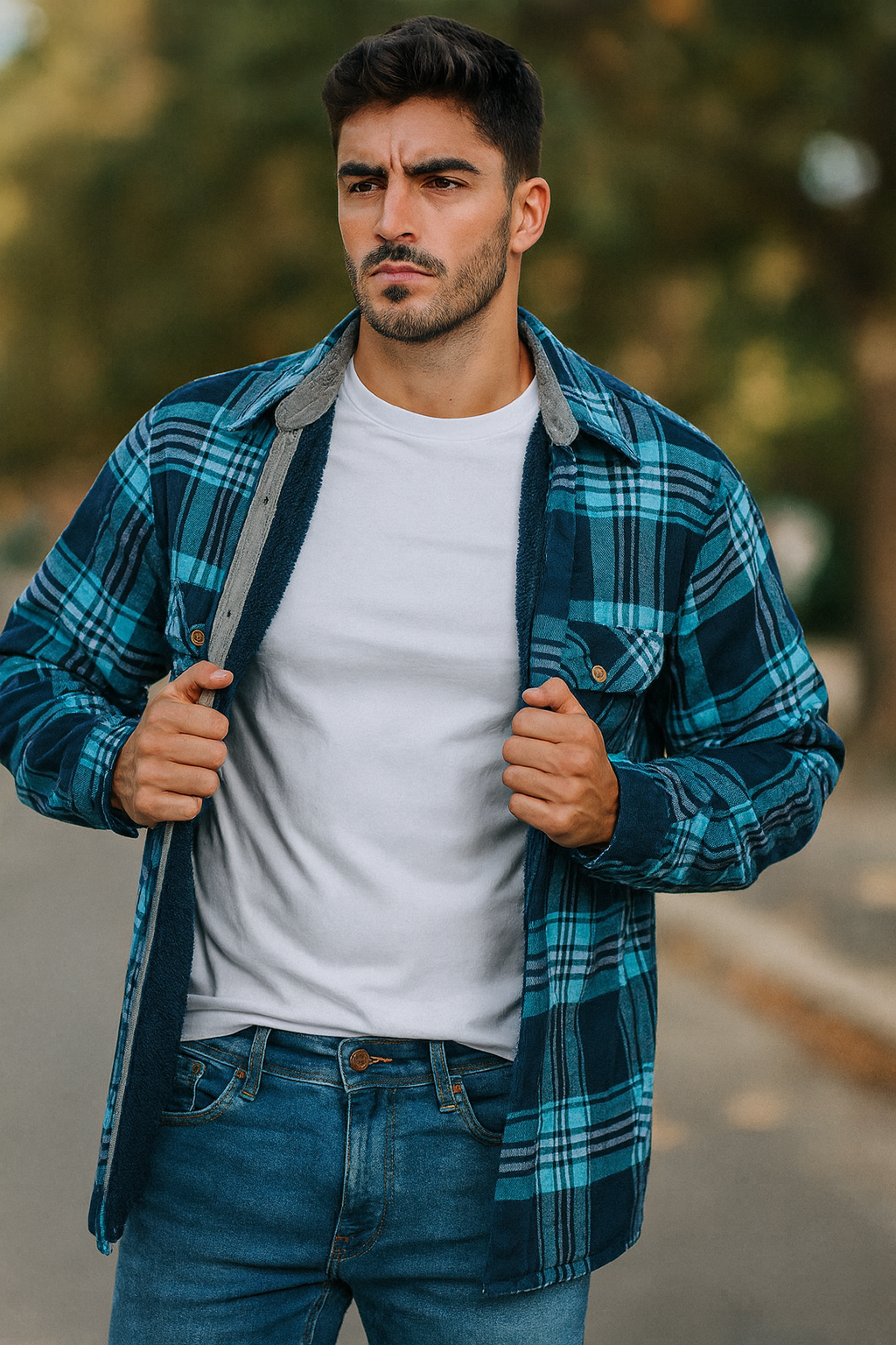 Camisola aborregada manga larga Agnor para caballero Marino franela premium Mod. HAgCL21