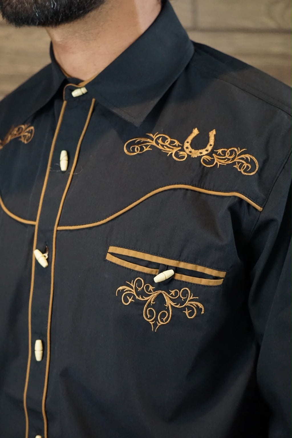 Camisa vaquera charra manga larga Agnor para caballero negro premium Mod. HAgCLVaq5