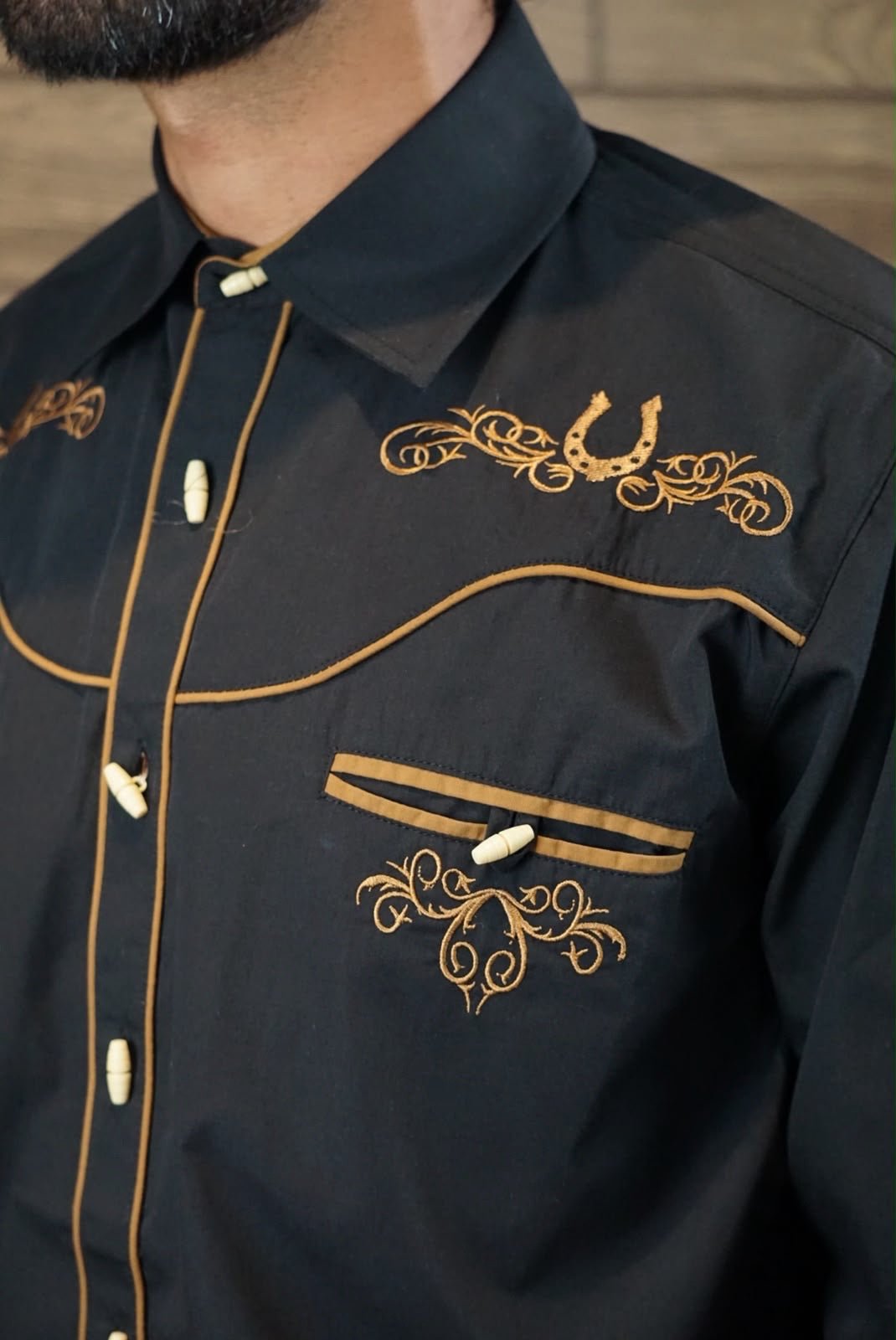 Camisa vaquera charra manga larga Agnor para caballero negro premium Mod. HAgCLVaq5