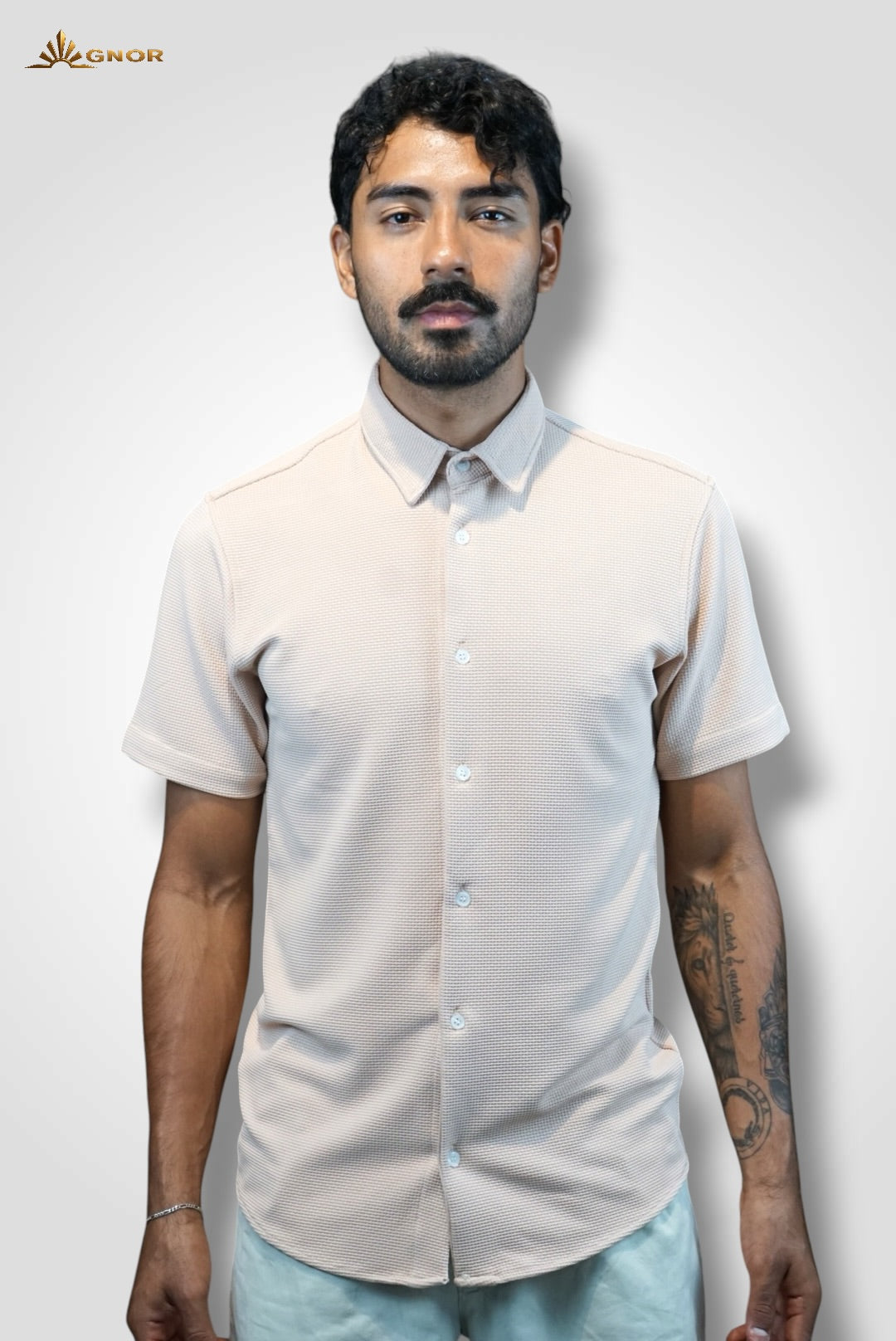 Playera cuello polo Agnor tipo camisa para caballero Crema premium Mod. HAg41