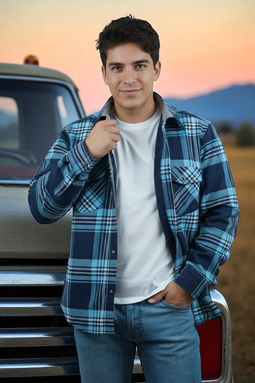 Camisola aborregada manga larga Agnor para caballero Marino franela premium Mod. HAgCL21