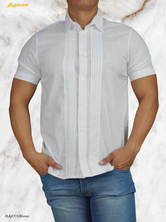 Camisa manga corta Agnor para caballero guayabera Blanco Mod. HAgCC5