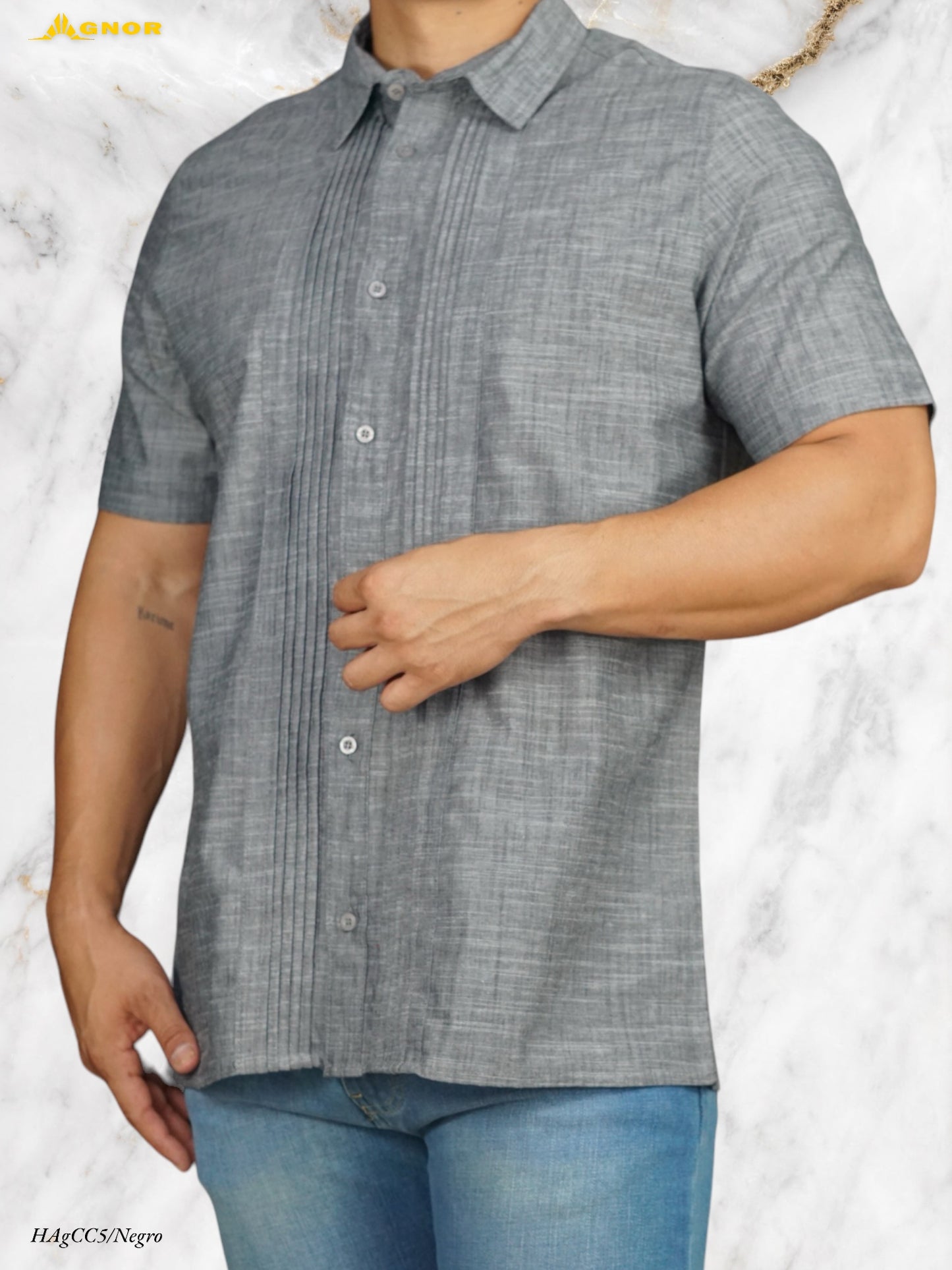 Camisa manga corta Agnor para caballero guayabera Negro Mod. HAgCC5