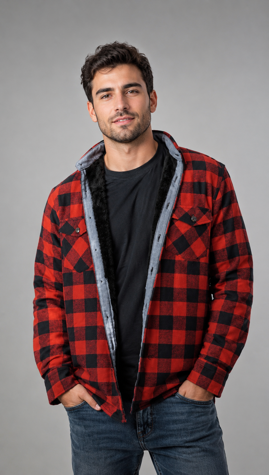 Camisola aborregada manga larga Agnor para caballero rojo franela premium Mod. HAgCL42