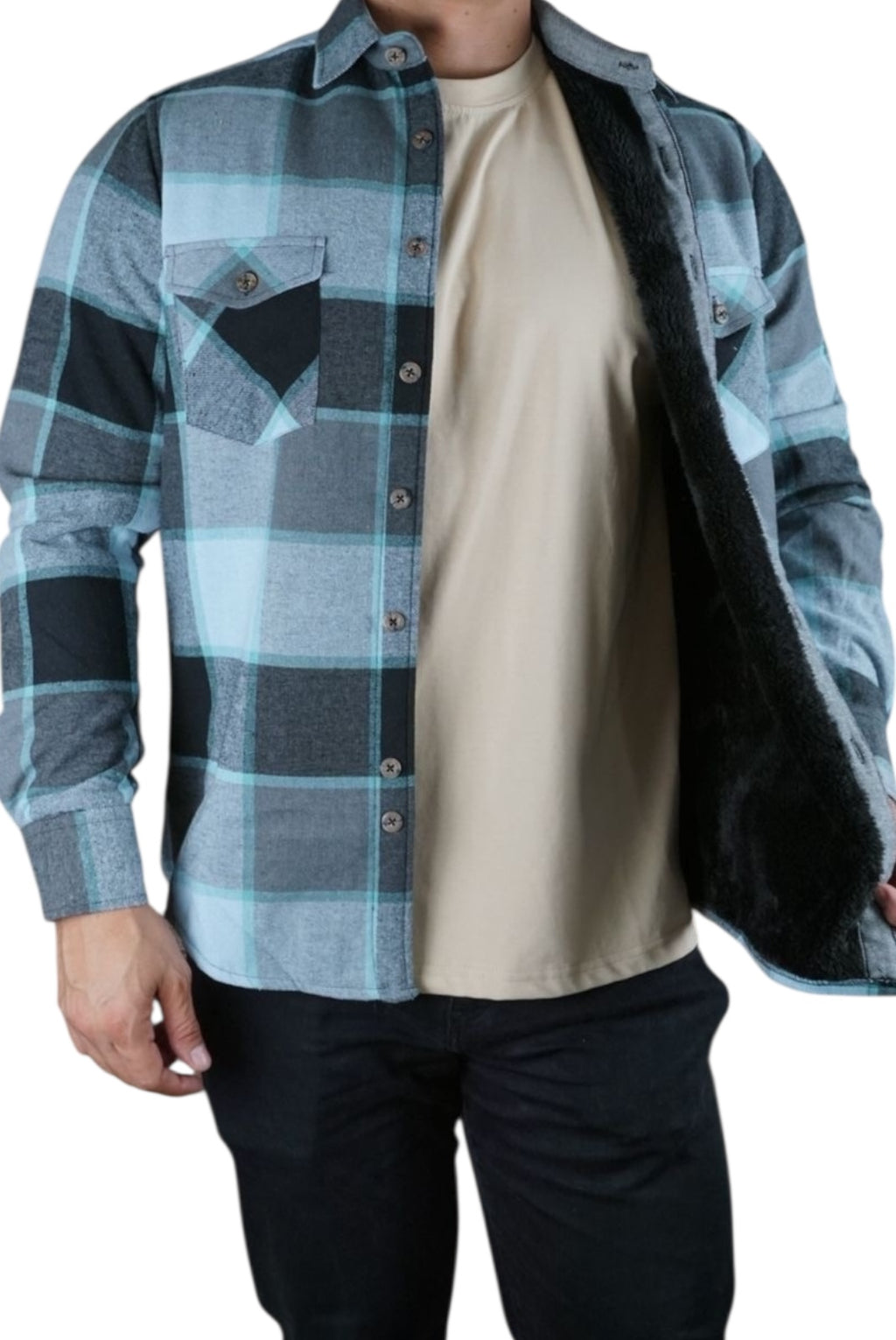 Camisola aborregada manga larga Agnor para caballero Aqua franela premium Mod. HAgCL26