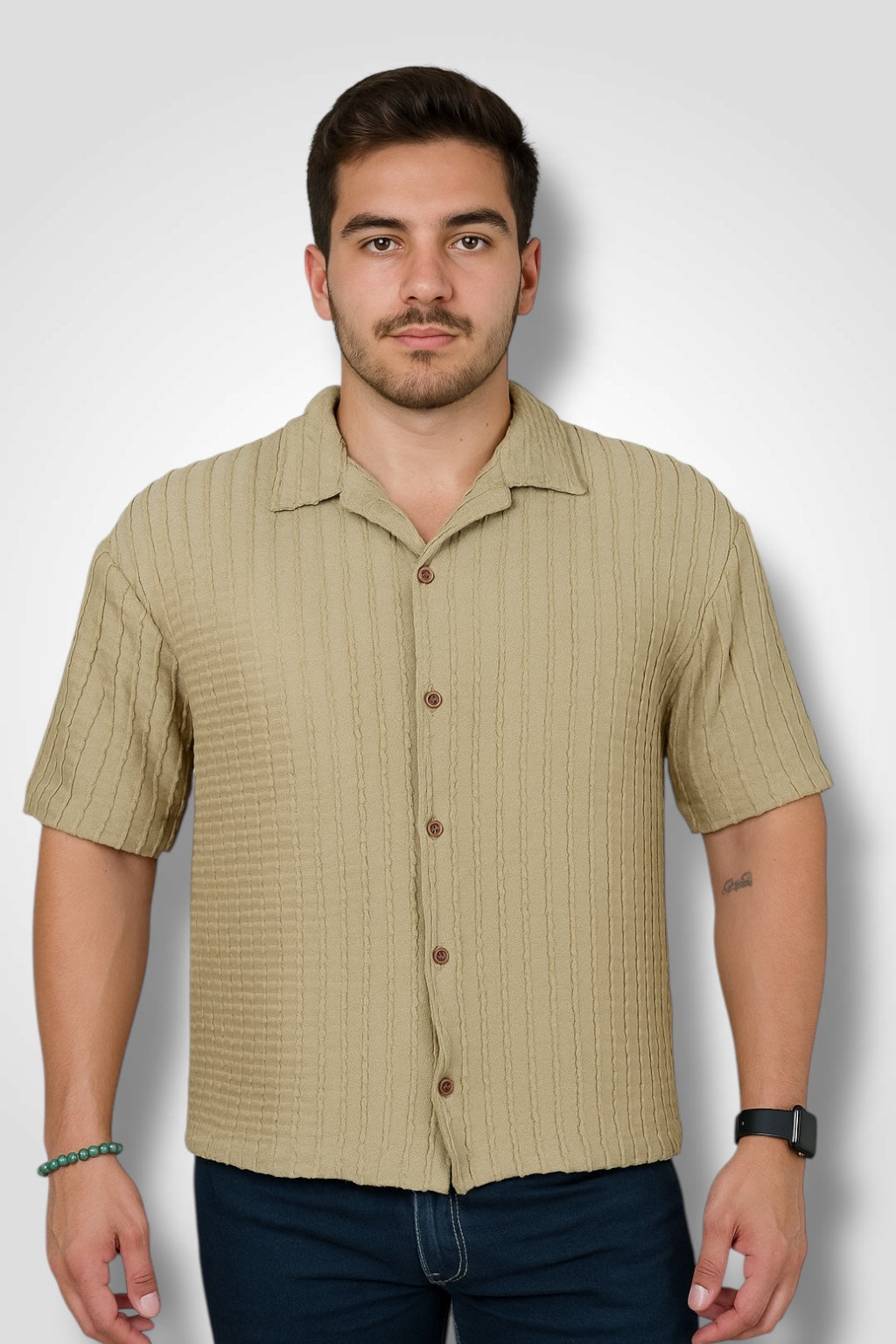 Camisa manga corta Agnor para caballero Café oversize Mod. HAgCC18