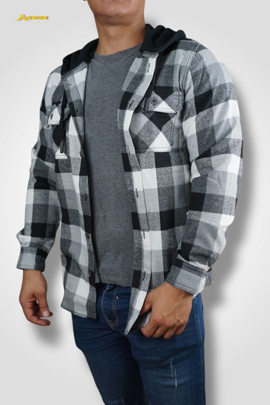 Camisola ligera manga larga Agnor para caballero negro tipo franela premium Mod. HAgCL18