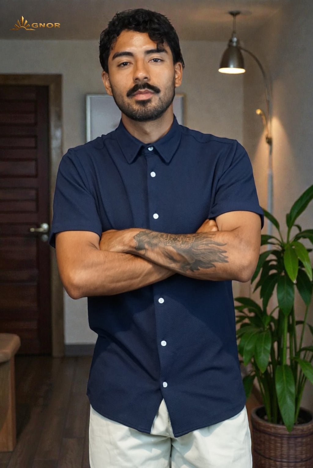 Playera cuello polo tipo camisa Agnor para caballero Marino premium Mod. HAg41