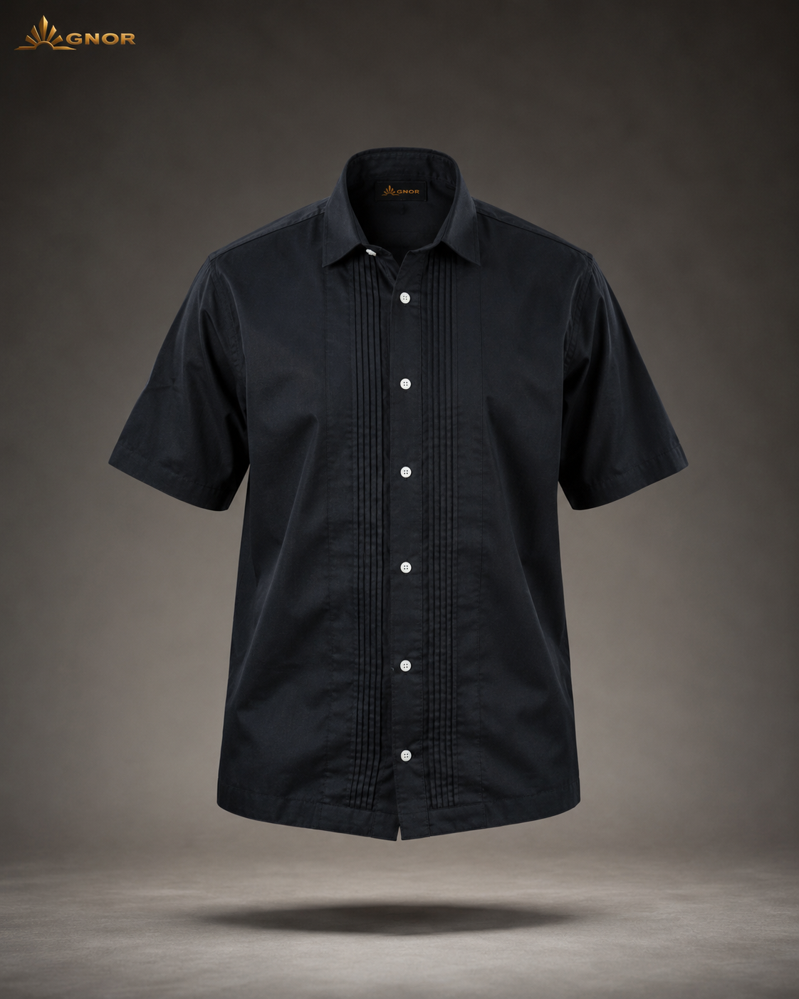 Camisa guayabera manga corta Agnor para caballero Negro premium Mod. HAgCC20