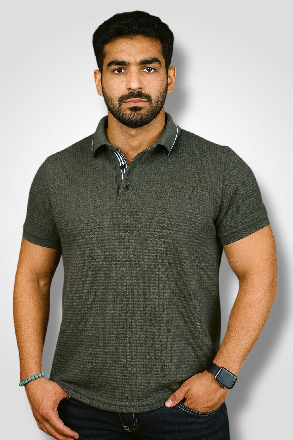 Playera cuello polo Agnor para caballero tejido Waffle Militar Mod. HAg40