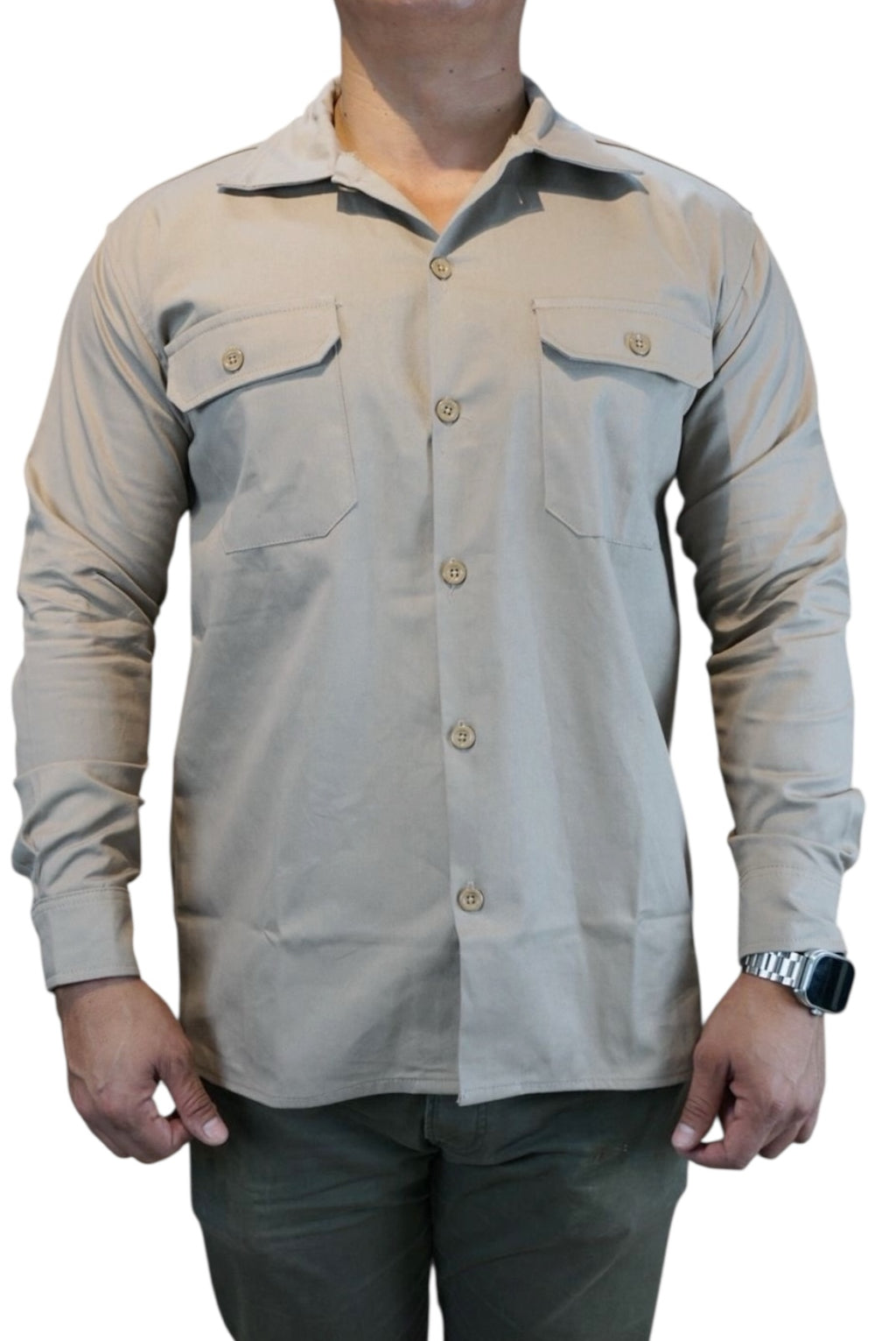 Camisa de gabardina manga larga Agnor para caballero beige premium Mod. HAgCL31