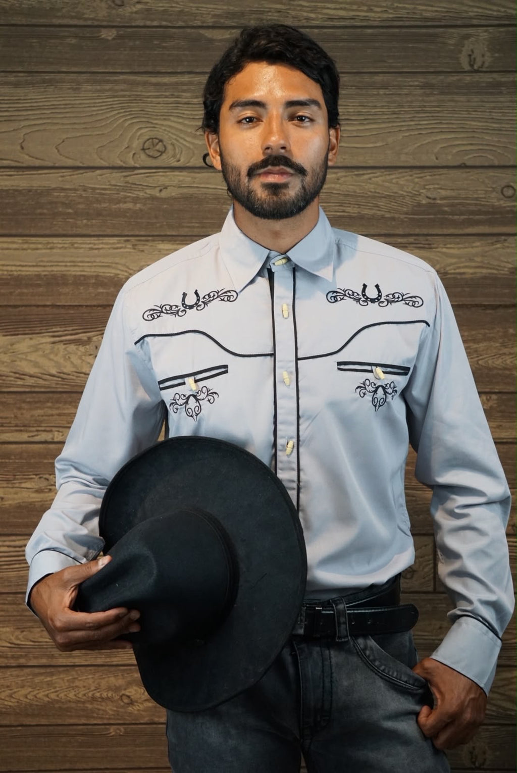 Camisa vaquera charra manga larga Agnor para caballero gris premium Mod. HAgCLVaq5