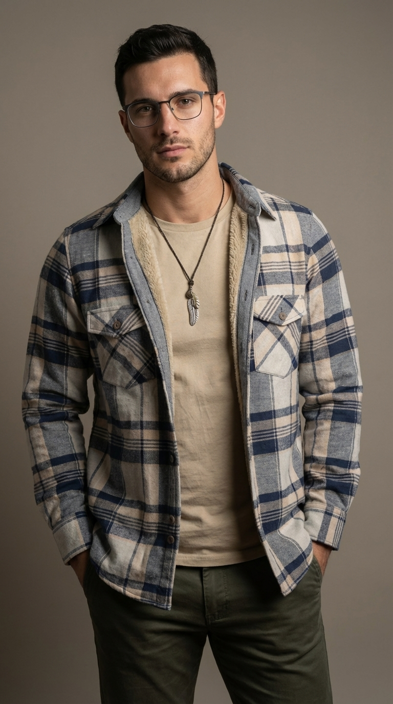 Camisola aborregada manga larga Agnor para caballero crema franela premium Mod. HAgCL30