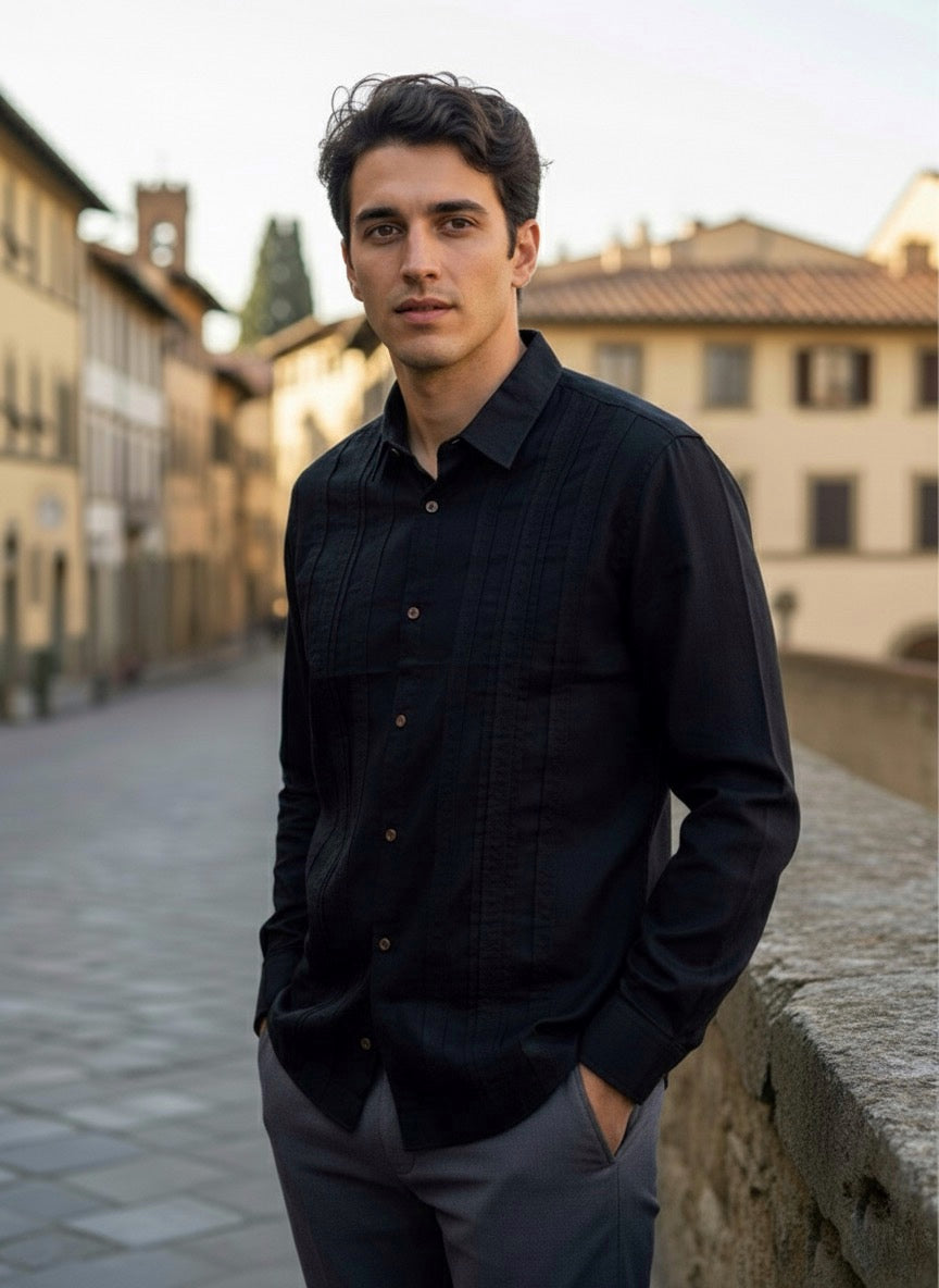 Camisa guayabera manga larga Agnor para caballero negro Mod. HAgCL22