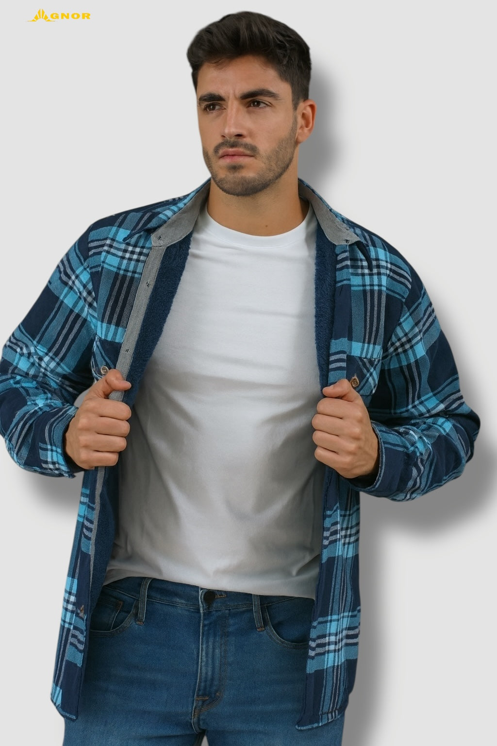 Camisola aborregada manga larga Agnor para caballero Marino franela premium Mod. HAgCL21