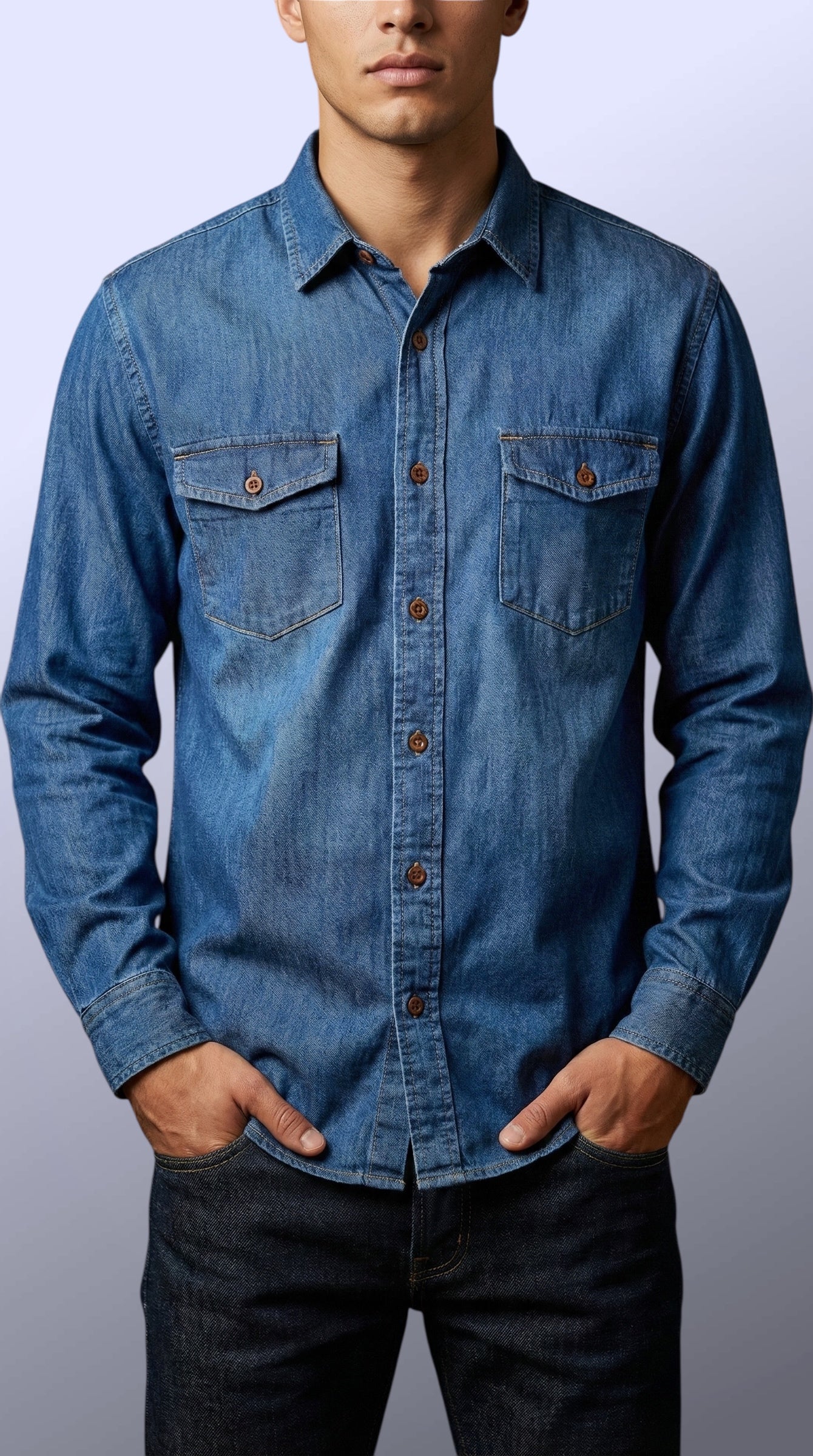 Camisa mezclilla manga larga Agnor para caballero tejido premium azul Mod. HAgCL33