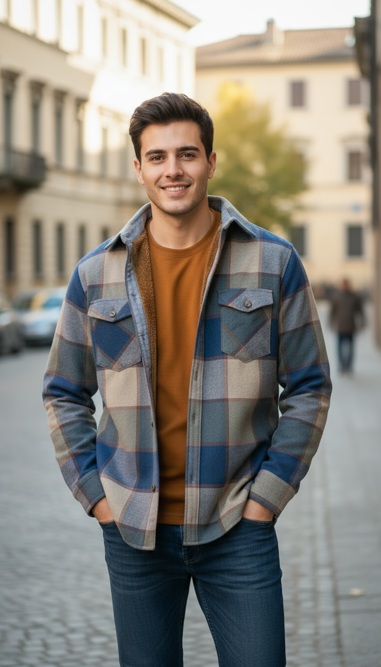 Camisola aborregada manga larga Agnor para caballero Azul franela premium Mod. HAgCL26