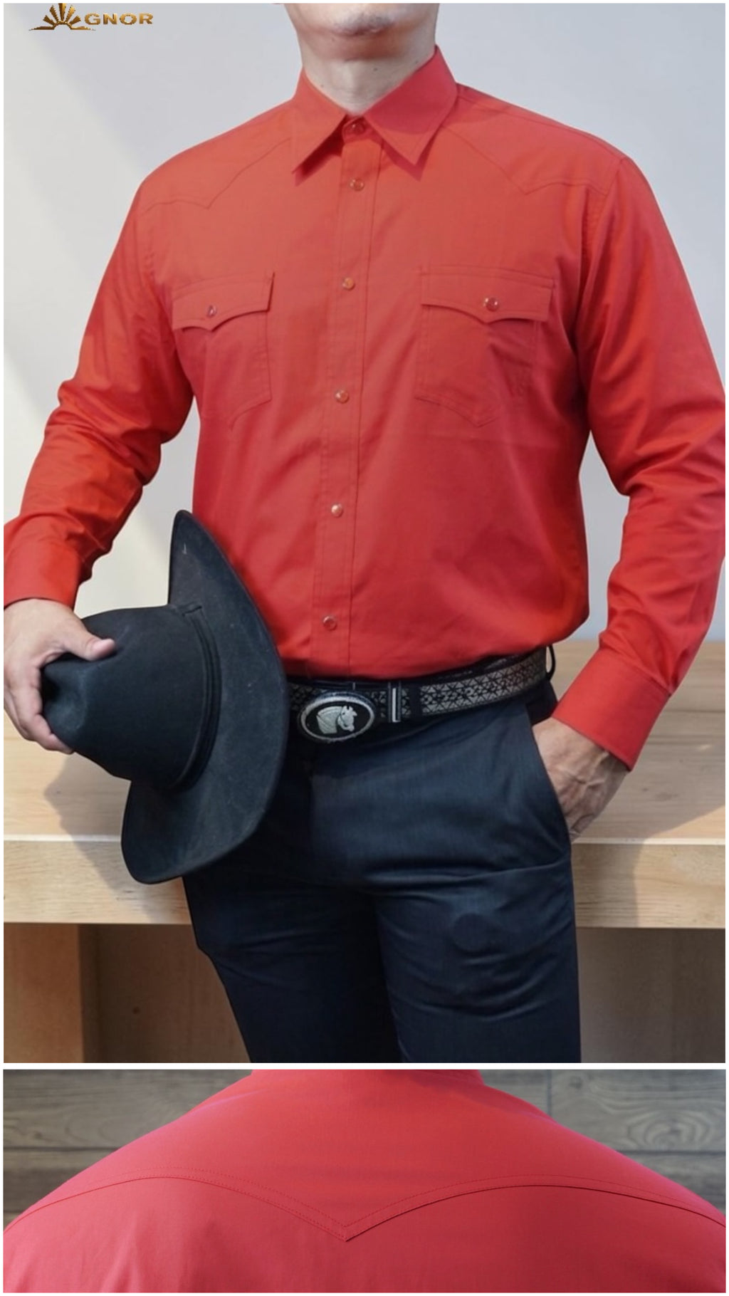 Camisa vaquera manga larga Agnor para caballero Rojo premium Mod. HAgCL35