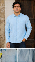 Camisa guayabera manga larga Agnor para caballero presidencial aqua tipo lino premium Mod. HAgCL39
