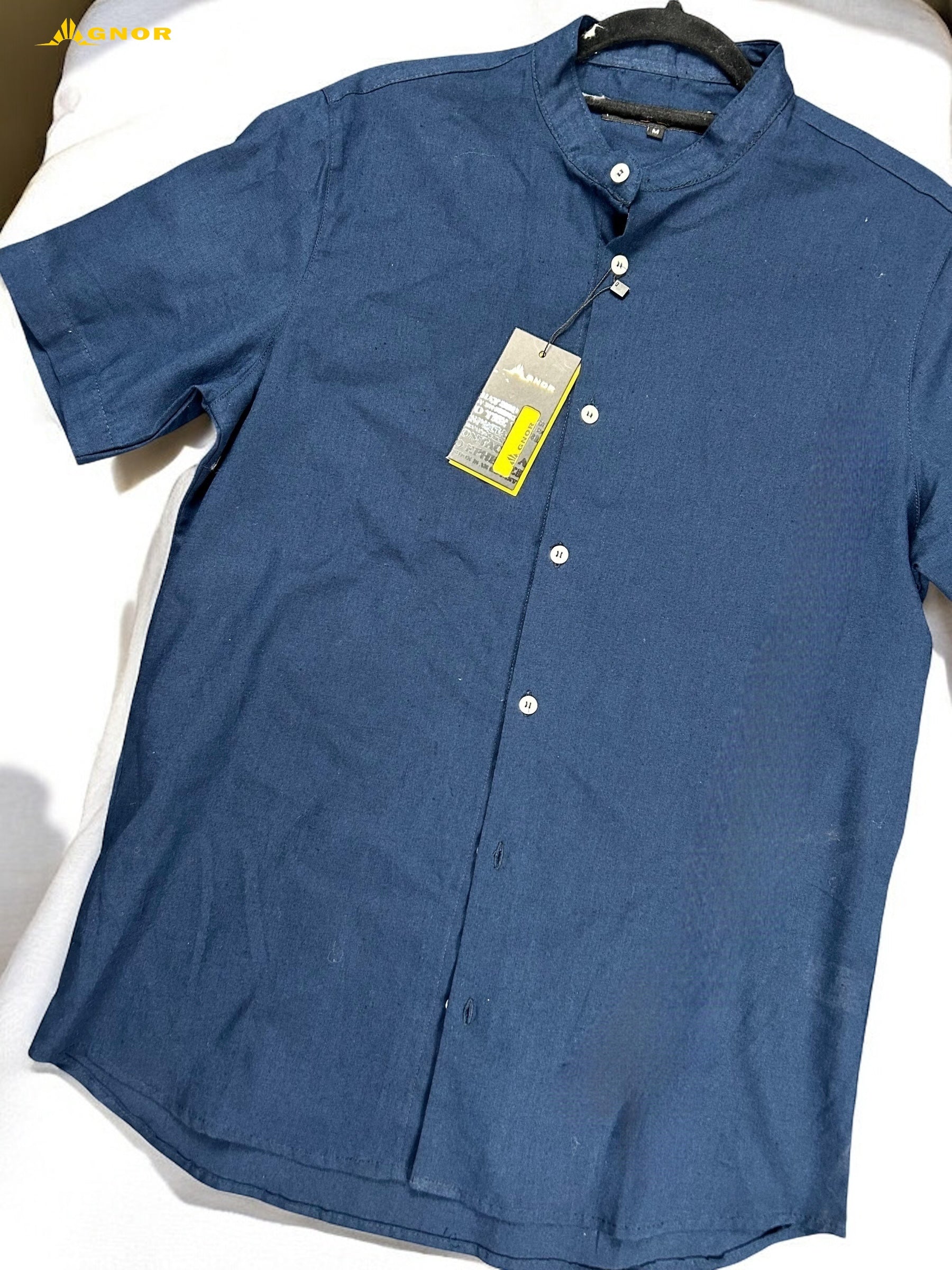 Camisa manga corta Agnor para caballero manga corta Marino tipo lino Mod. HAgCC8