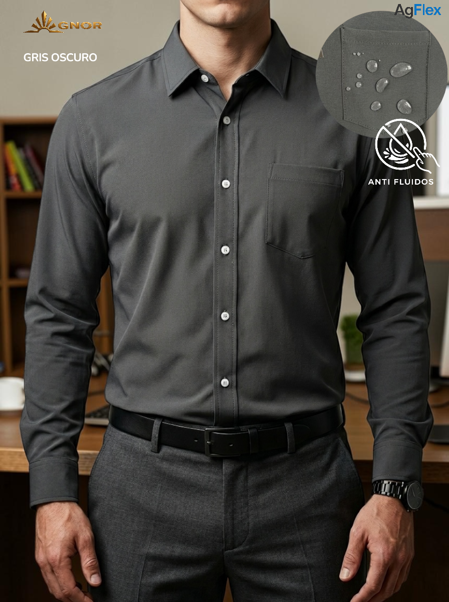Camisa anti fluido manga larga Agnor para caballero Gris Oscuro premium Mod. HAgCL36