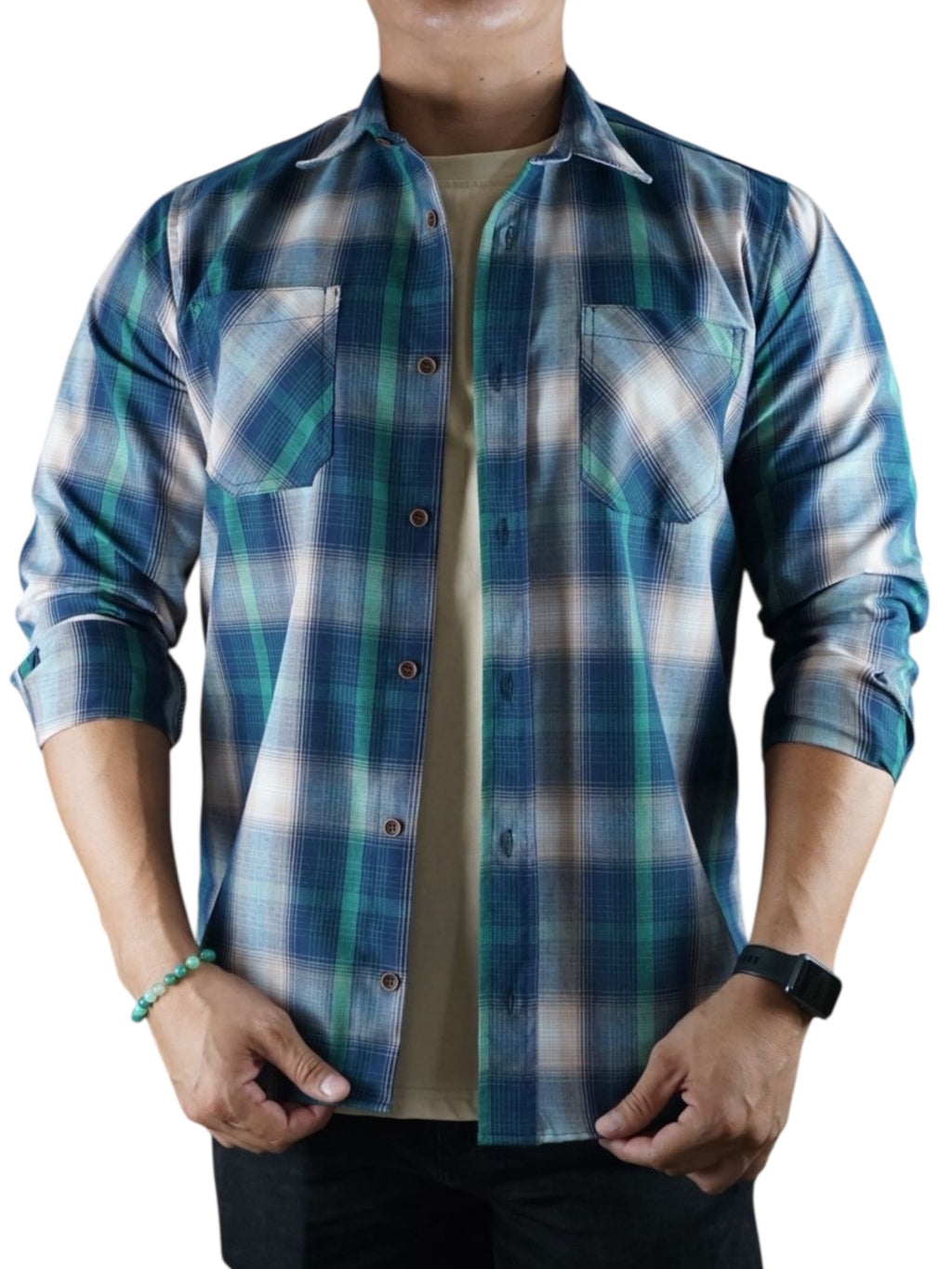 Camisa estilo leñador manga larga Agnor para caballero Verde algodón premium Mod. HAgCL24