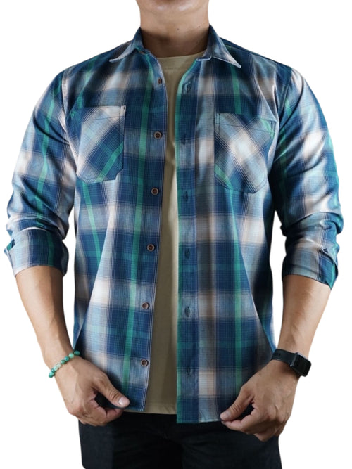 Camisa estilo leñador manga larga Agnor para caballero Verde algodón premium Mod. HAgCL24