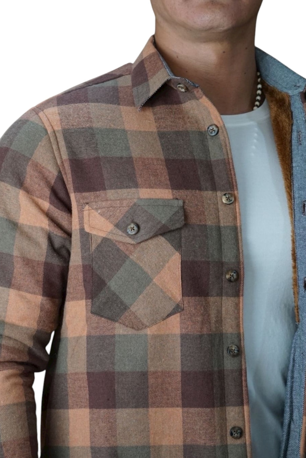 Camisola aborregada manga larga Agnor para caballero ocre franela premium Mod. HAgCL27