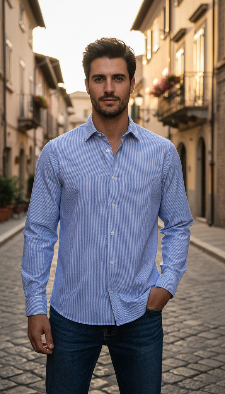 Camisa micro rayas manga larga Agnor para caballero Cielo algodón premium Mod. HAgCL25