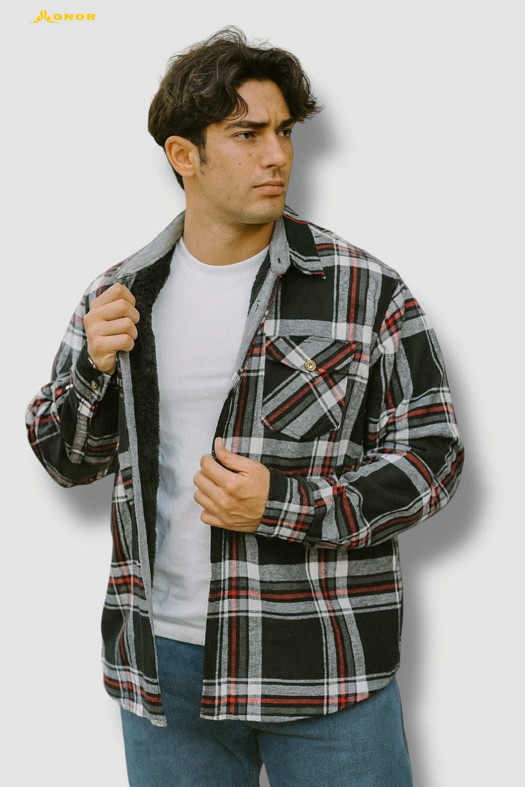 Camisola aborregada manga larga Agnor para caballero Negro franela premium Mod. HAgCL21