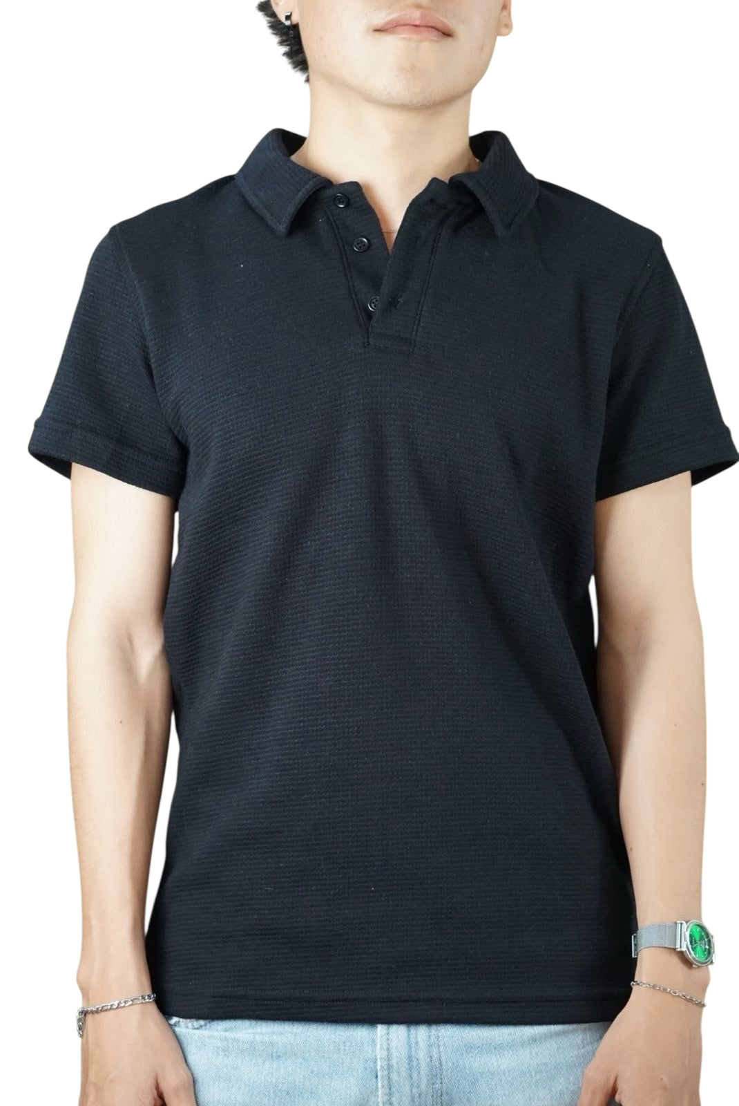 Playera cuello polo Agnor para caballero tejido algodón premium Negro Mod. HAg30
