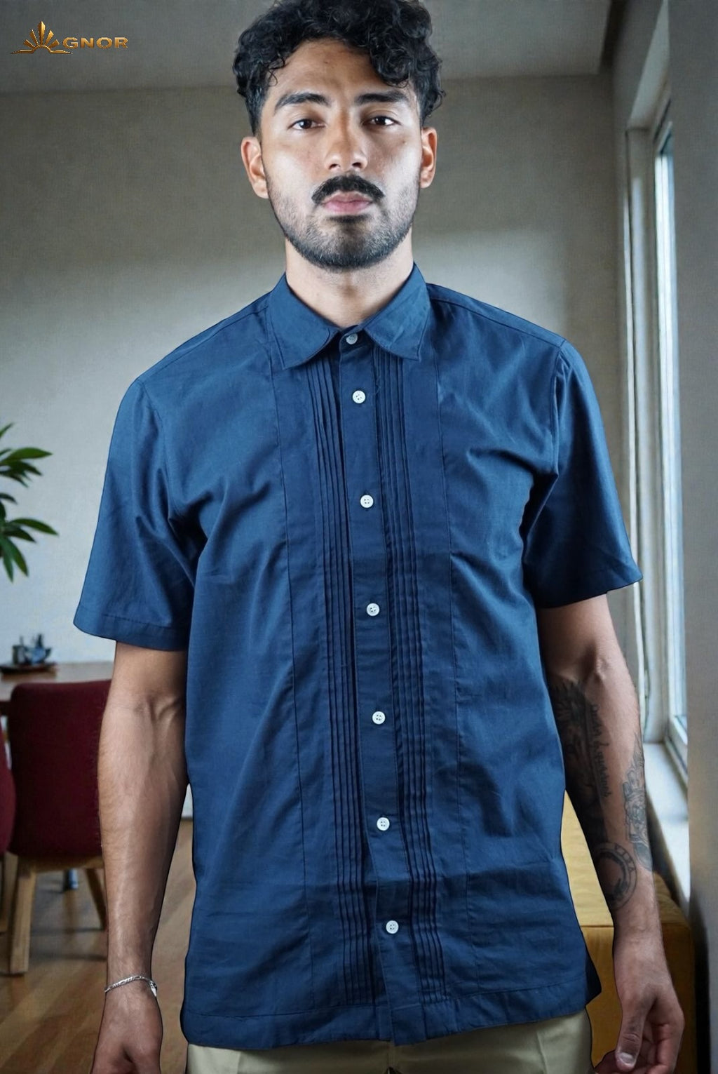 Camisa guayabera manga corta Agnor para caballero Marino premium Mod. HAgCC20