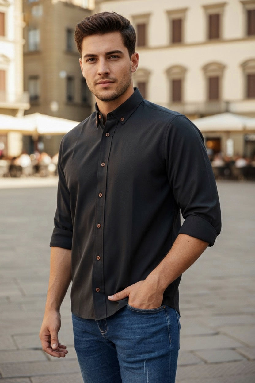 Camisa manga larga Agnor para caballero negro Antifluido Mod. HAgCL17