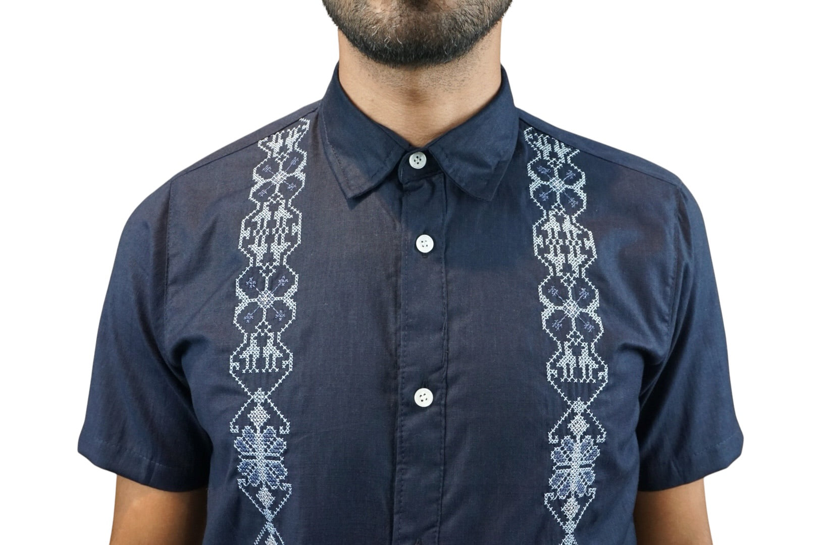 Camisa guayabera manga corta Agnor para caballero Marino premium Mod. HAgCC21