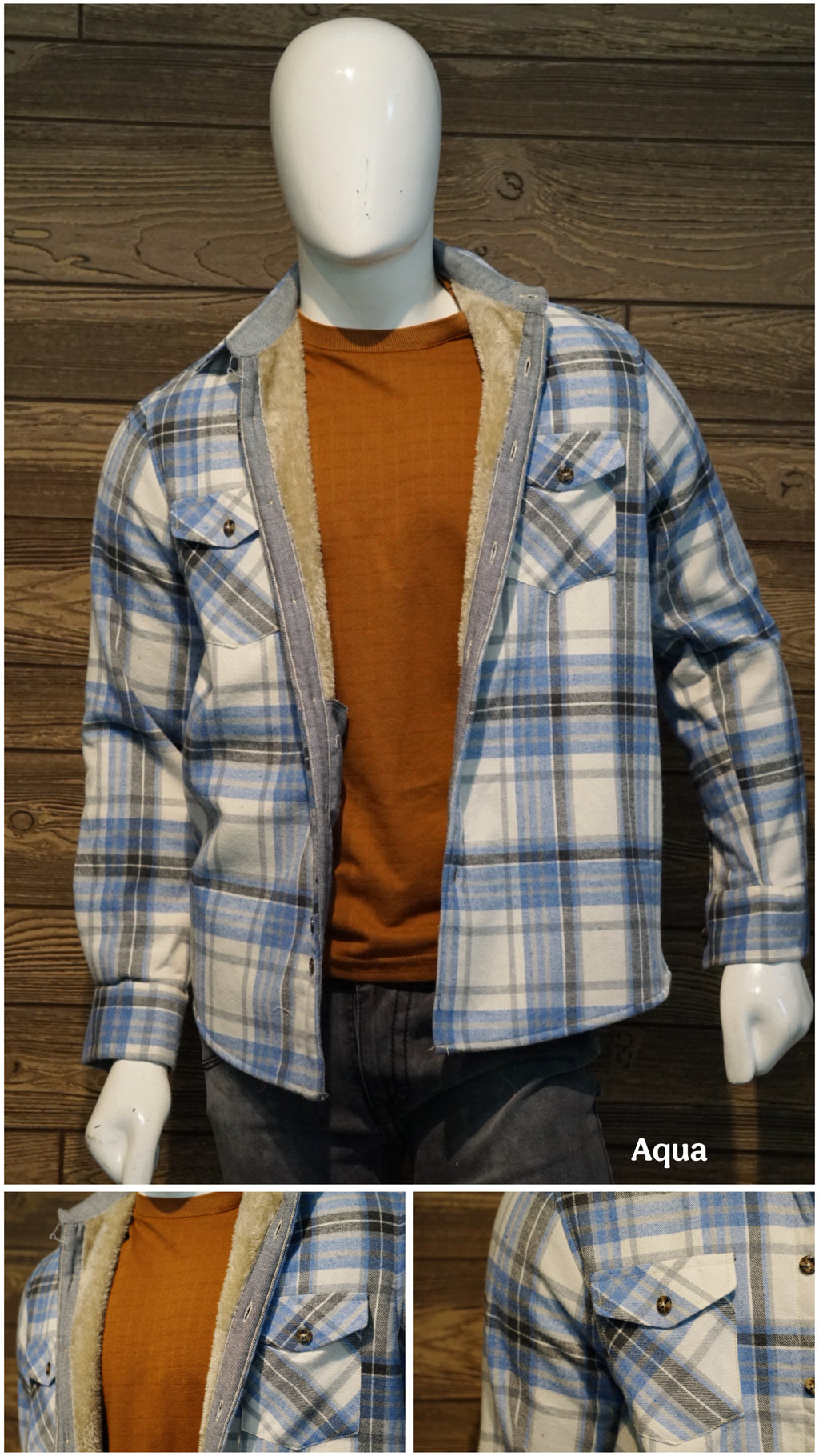 Camisola aborregada manga larga Agnor para caballero celeste franela premium Mod. HAgCL41