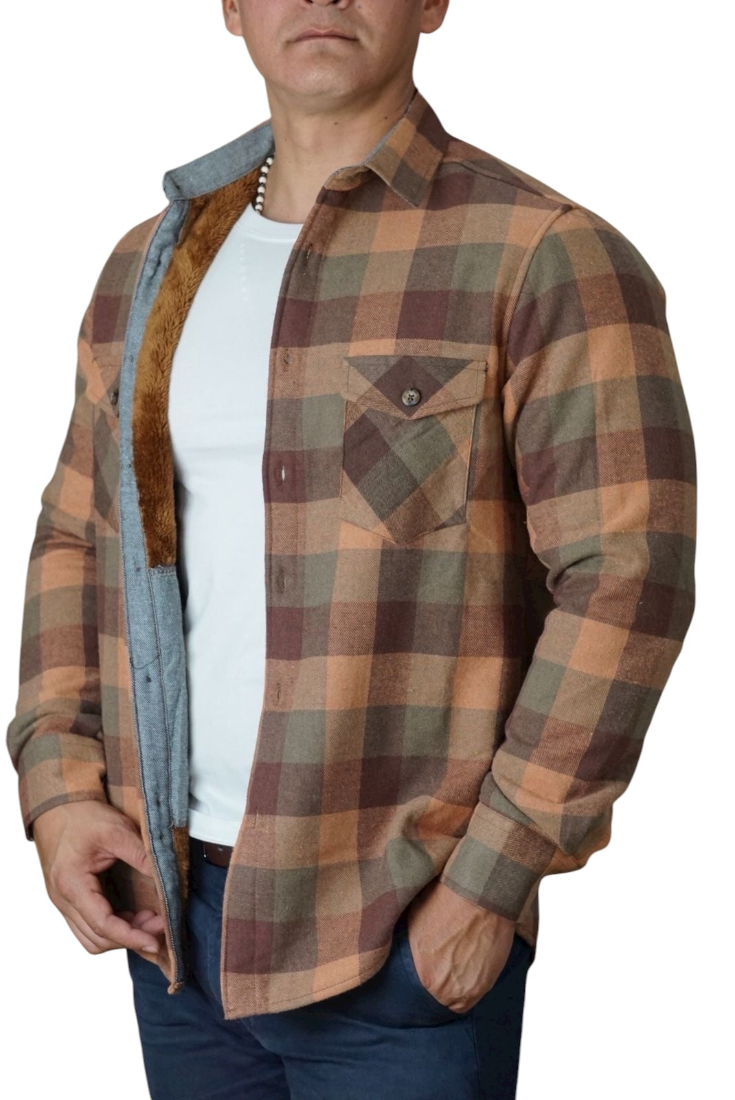 Camisola aborregada manga larga Agnor para caballero ocre franela premium Mod. HAgCL27