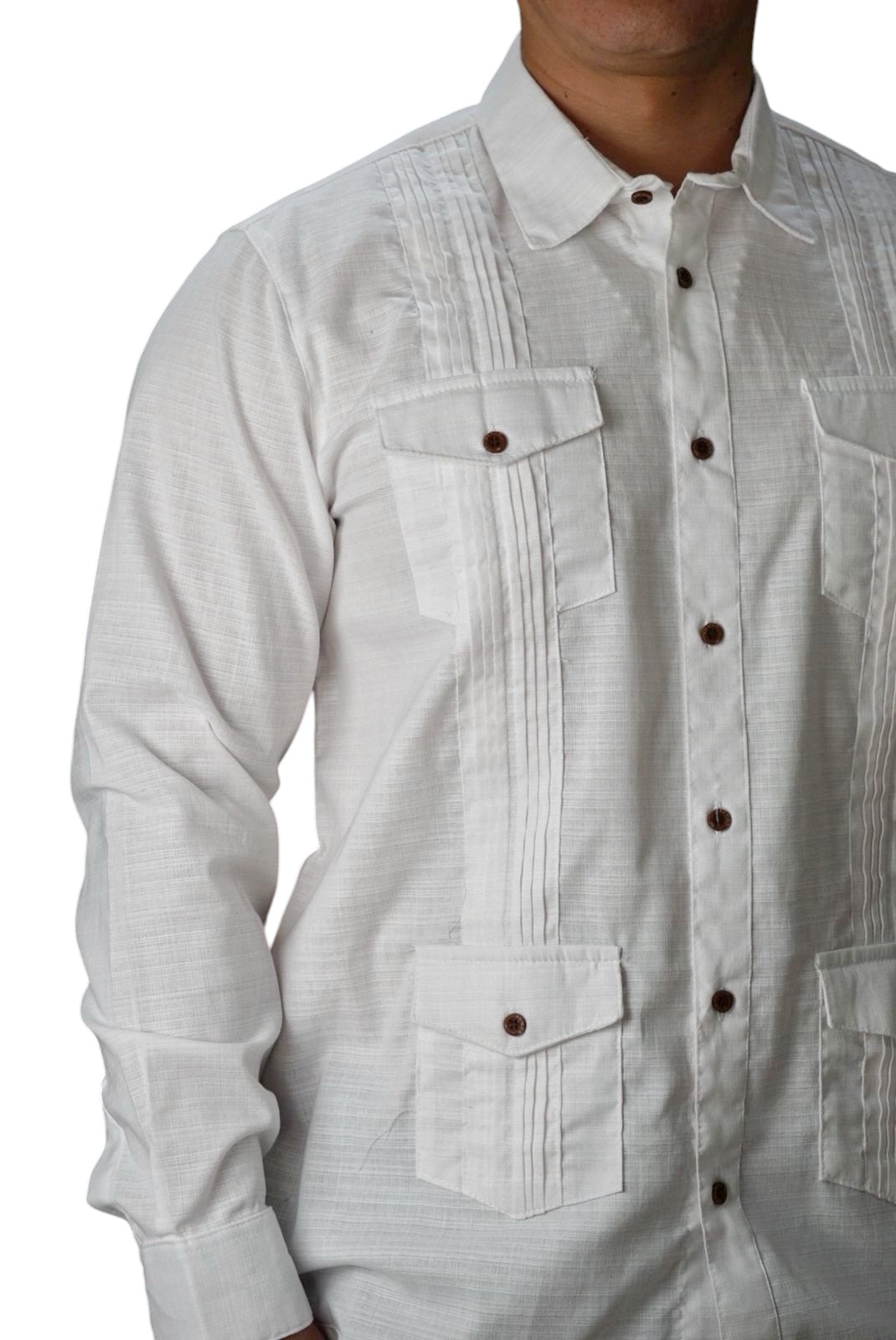 Camisa guayabera manga larga Agnor para caballero blanco tipo lino premium Mod. HAgCL29