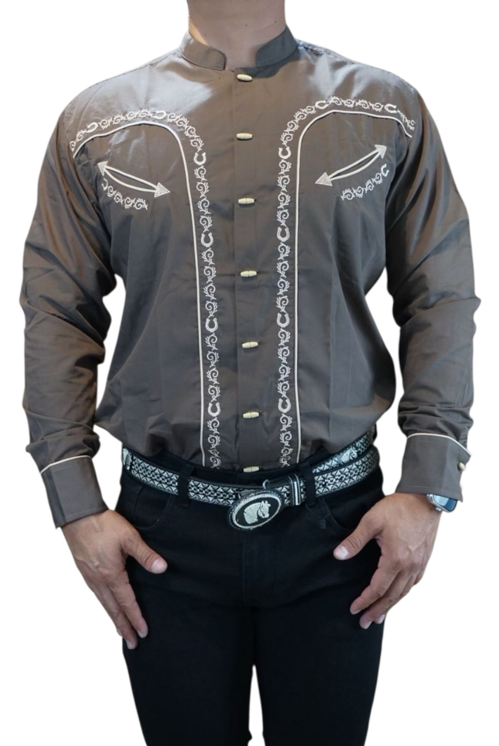 Camisa vaquera manga larga Agnor para caballero café premium Mod. HAgCL32