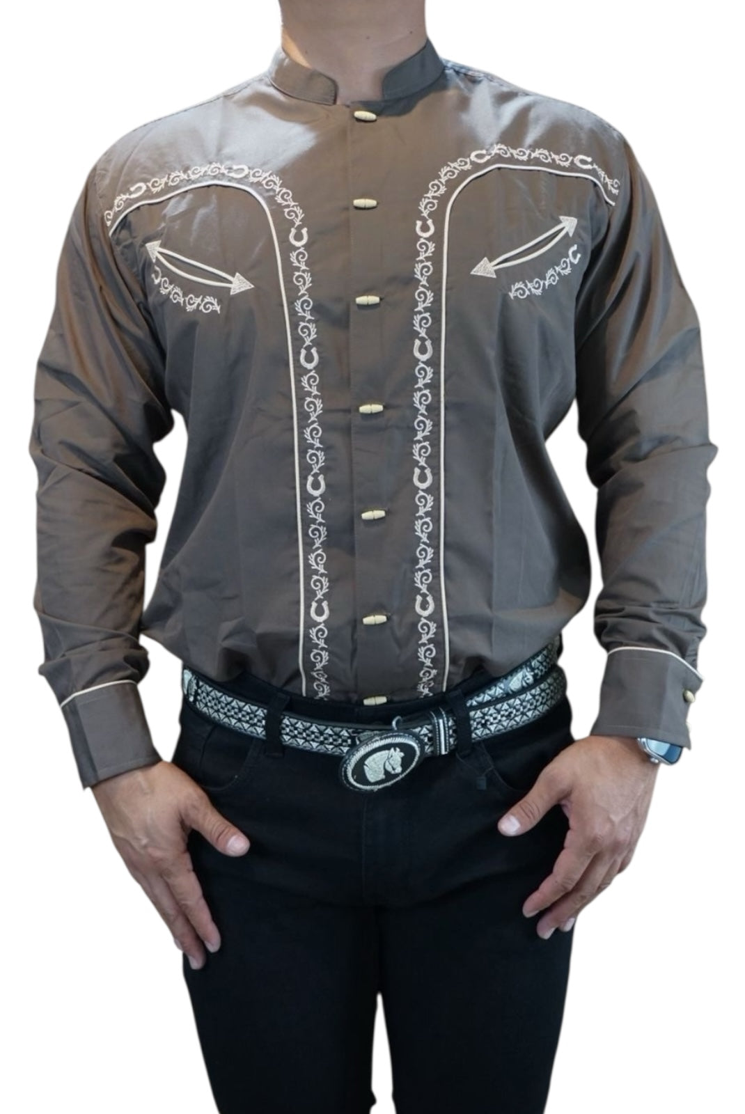 Camisa vaquera manga larga Agnor para caballero café premium Mod. HAgCL32